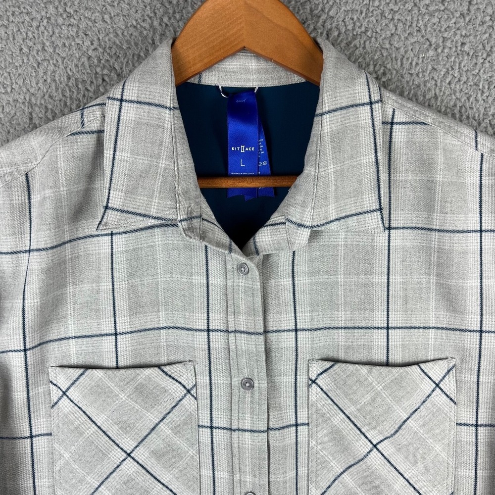 Kit And Ace Shirt Womens Large Grey Blue‎ Plaid Soft Long Sleeve Button Up Blend